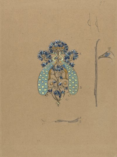 Ontwerp voor een riemgesp met pauwmotief door Eugene Grasset